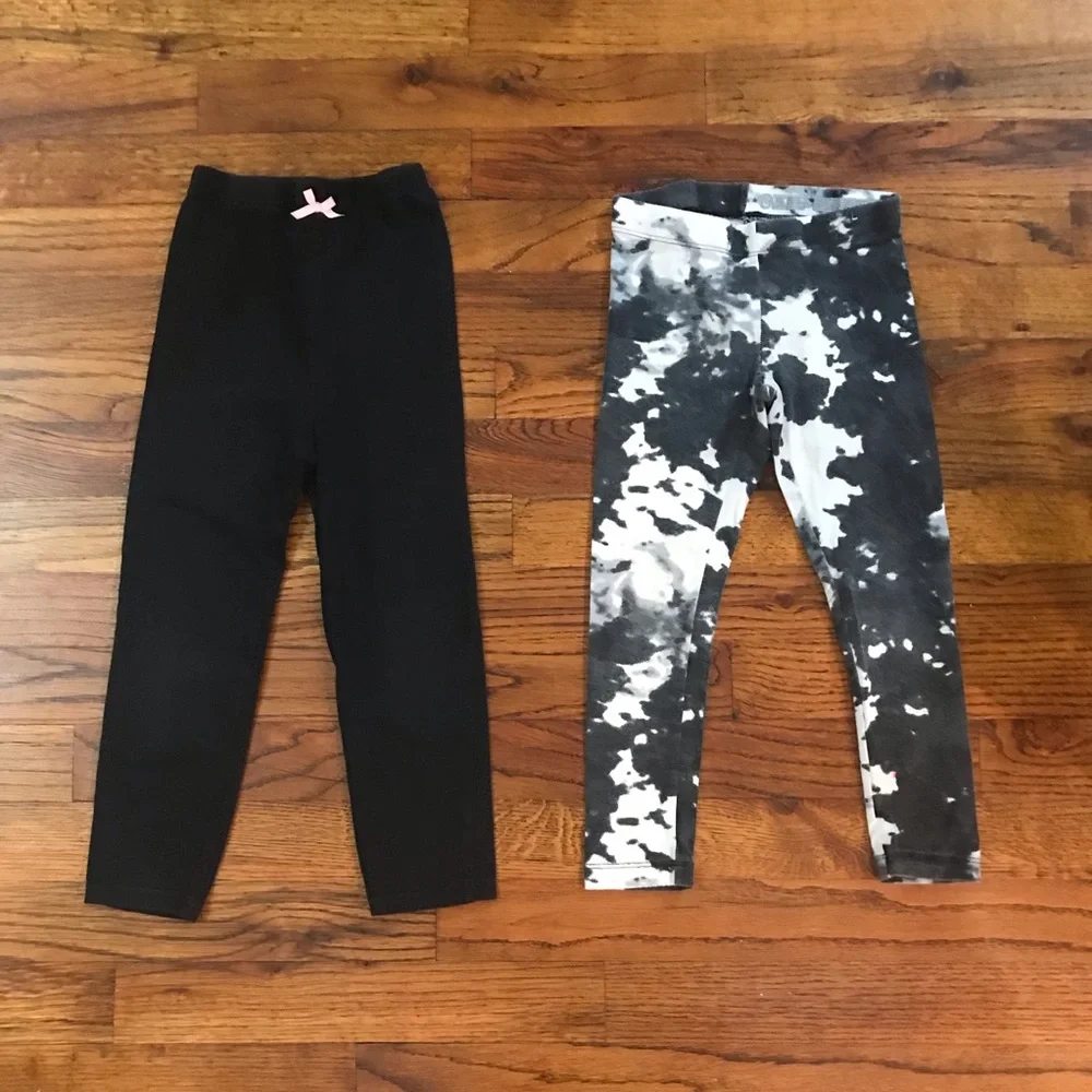 Girls Bottoms Leggings Pants 2 Pc Bundle Black / Black & White Tie Dye 4 / 5 XS